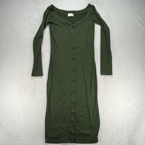 Aritzia Wilfred Free Button Front Long Sleeve Bodycon‎ Midi Dress Olive Green S